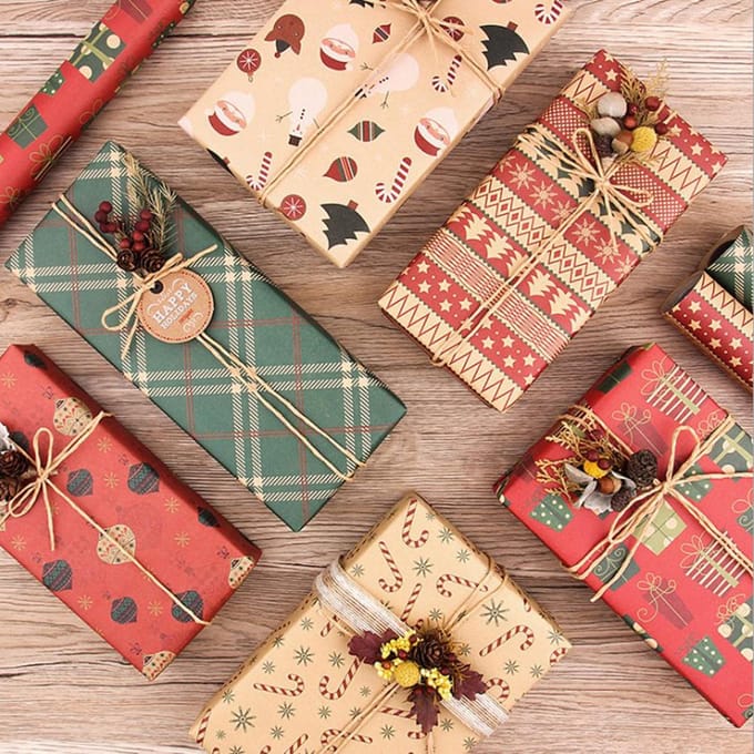 Kerst Cadeaupapier Kerst Elementen Collectie Enkelzijdig Inpakpapier Decor voor