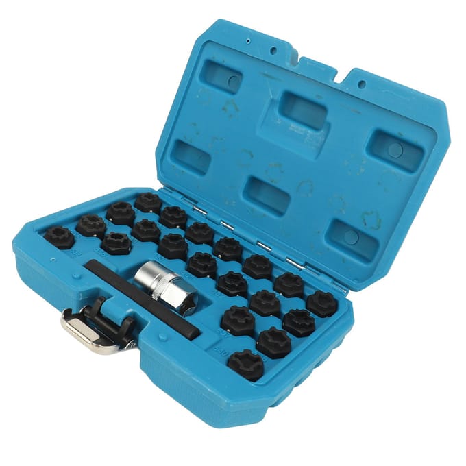 22 stuks Wielslot Sleutel Verwijderingskit Anti-diefstal Wielbout Verwijderingsgereedschap Met 12 inch Dopadapter black