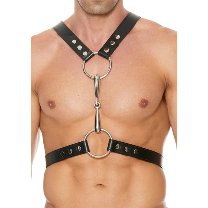 Shots - Ouch! Leren Heren harnas met Metalen Bit black One Size