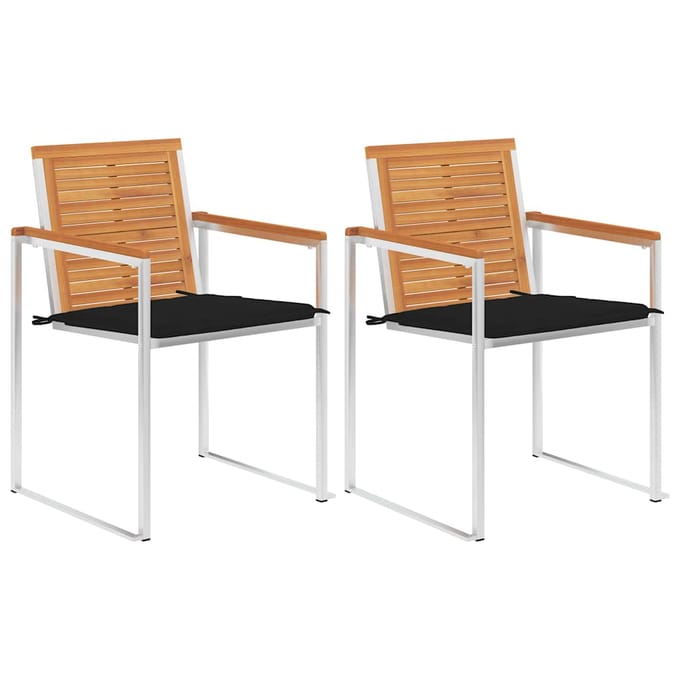 vidaXL - Tuinstoelen - 2 - st - met - kussens - massief - acaciahout - en - staal