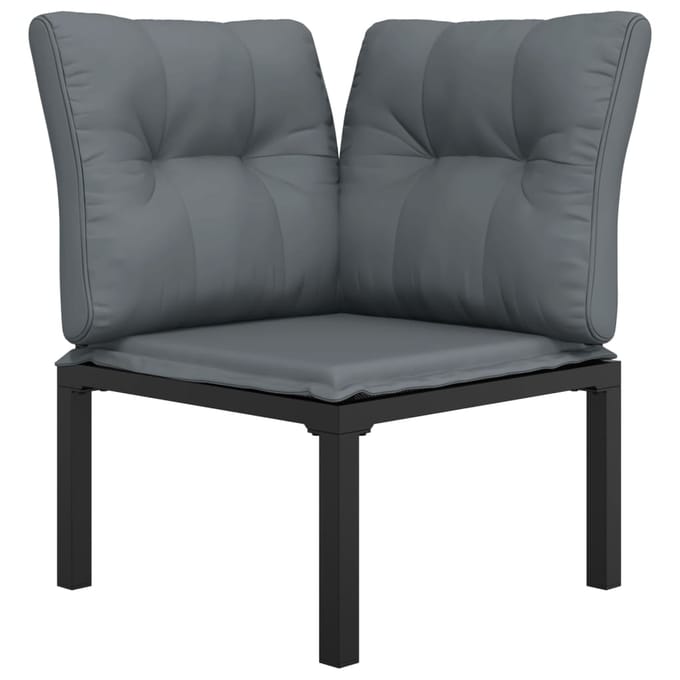 vidaXL - Tuinhoekstoel - met - kussens - poly - rattan - zwart - en - grijs