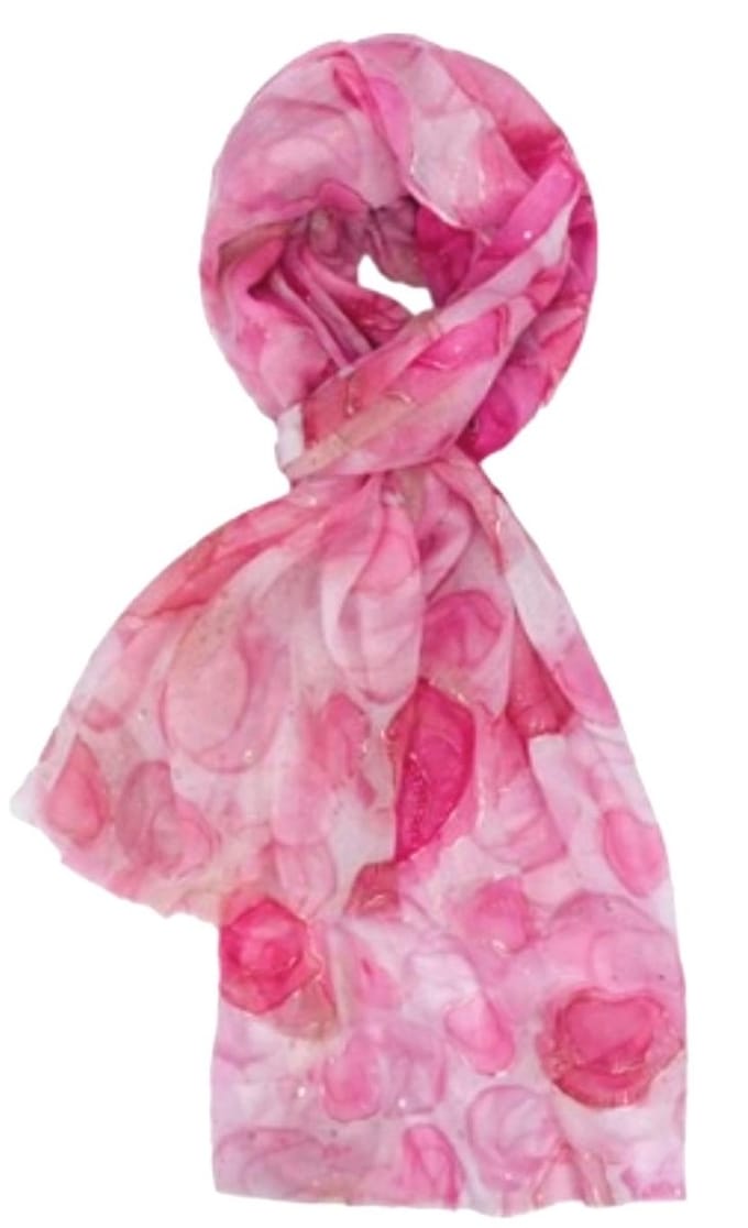 Lange Dunne Sjaal - Print - Goud Accent - (20206#) - Roze/Fuchsia