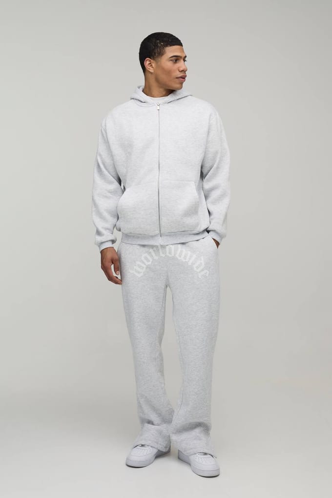 Oversized Worldwide Zip-Through Hooded Trainingspak | Grey Marl | Size Small