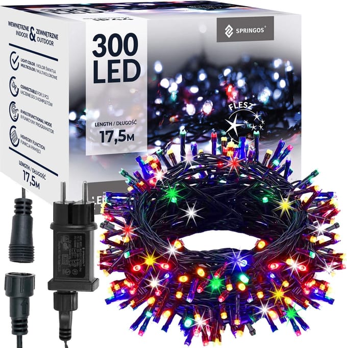 Springos Kerstboomverlichting | met 300 LED Lampjes | 15 M | Multicolor | Flits