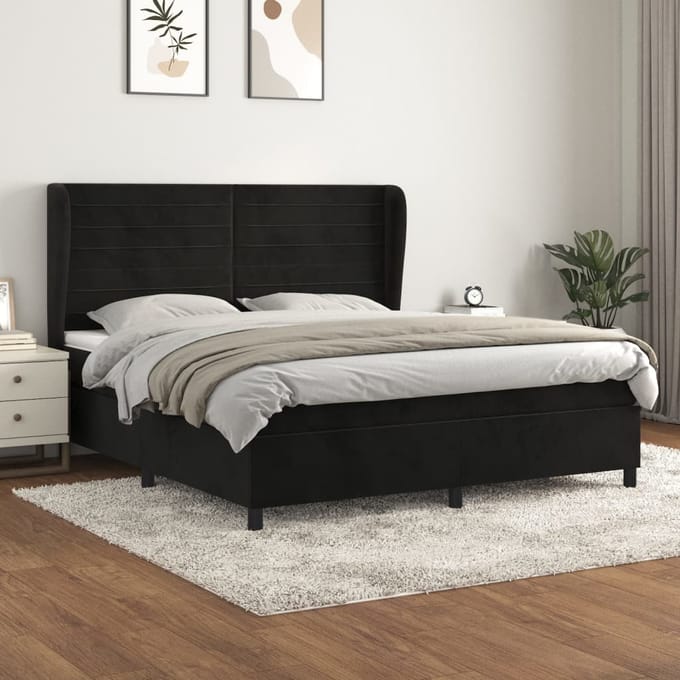 vidaXL - Boxspring - met - matras - fluweel - zwart - 160x200 - cm