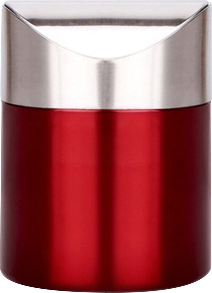 Tafel prullenbak - RVS - Metallic Rood - afvalbakje aanrecht - Met deksel - 800ml