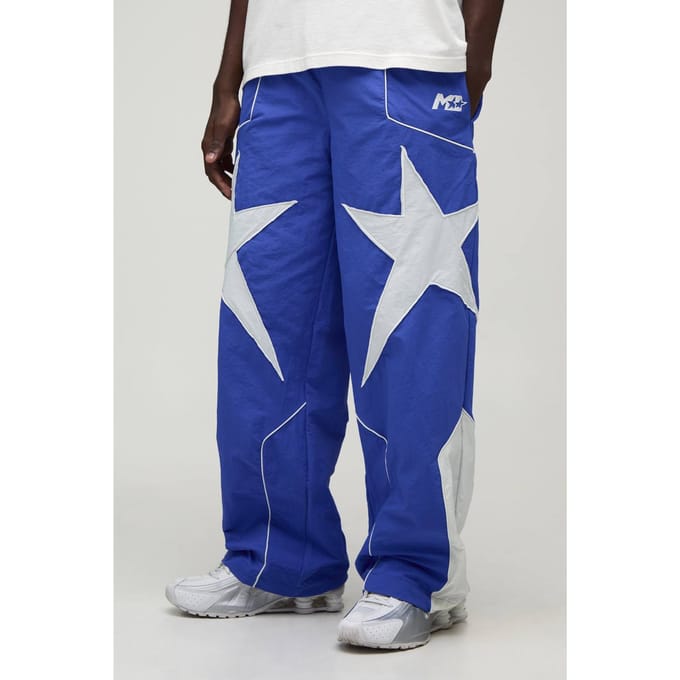 Baggy Trackbroek Met Sterpanelen | Blue | Size Large