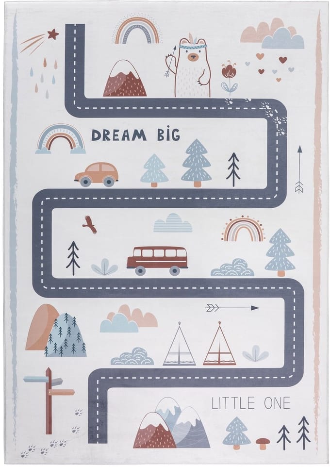 Kindervloerkleed Speelmat Weg & Natuur Creme Multi Wasbaar Antislip- 80x150 CM