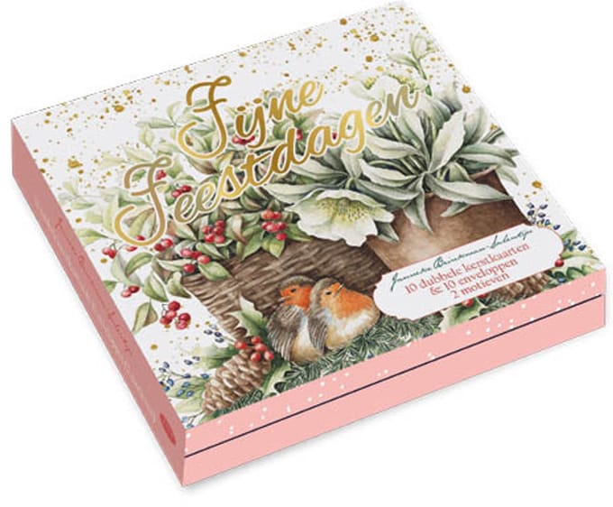Janneke Brinkman kerstkaartenmapje - Kader met rode kardinaal - Cirkel bloempatroon