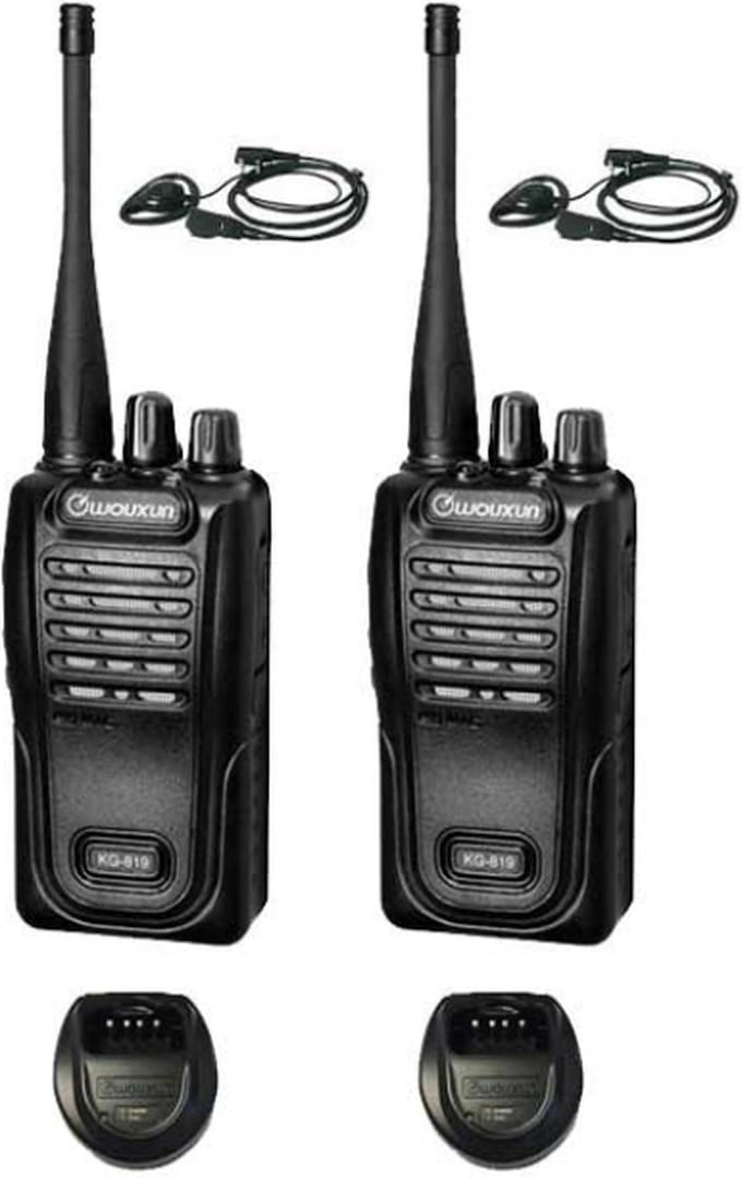 Set van 2 Wouxun KG-819 UHF IP55 PMR446 Portofoons met D-shape oortje