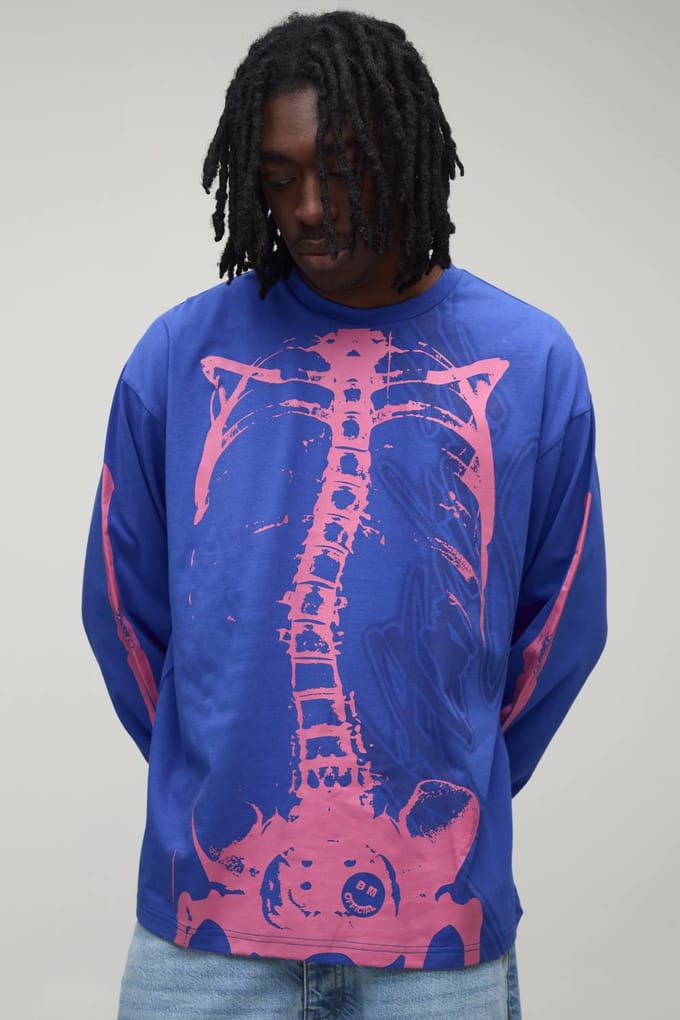 Afterlight Glow In The Dark Printed Long Sleeve T-Shirt | Electric Blue | Size Medium