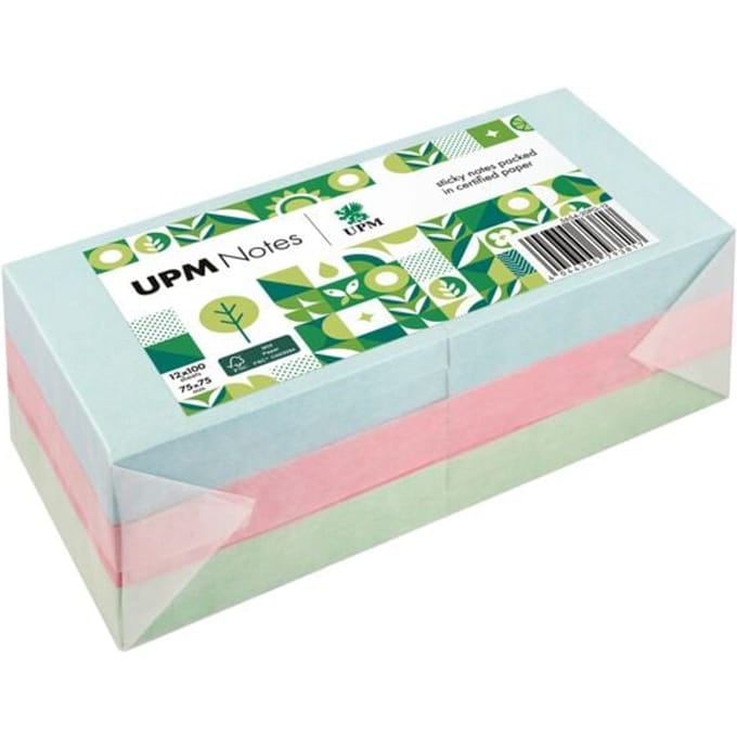 UPM sticky notes - Pastel - 12 x 100 vel - 75x75mm - blauw, roze, groen - IN-5654-20PG12