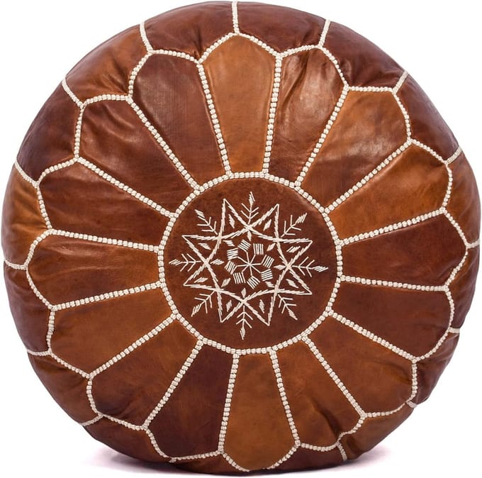 Handmade Moroccan Leather Ottoman Pouf - Dark Brown Seat or Footrest