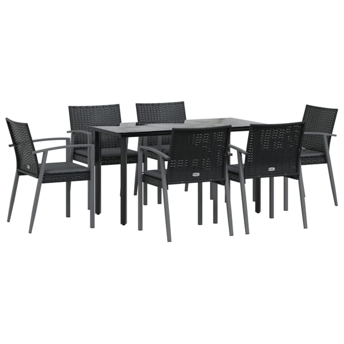 vidaXL - 7-delige - Tuinset - met - kussens - poly - rattan - en - staal