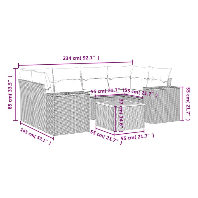 vidaXL - 7-delige - Loungeset - met - kussens - poly - rattan - grijs