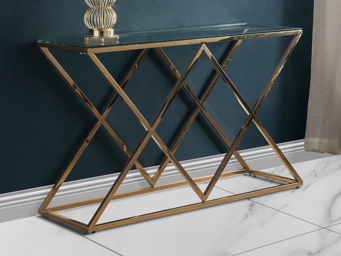 Vente-unique Sidetable CHARLOTTE - Gehard glas en staal - Goudkleurig