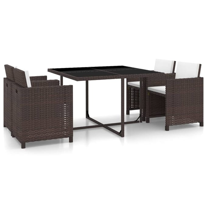 vidaXL - 5-delige - Tuinset - met - kussens - poly - rattan - bruin