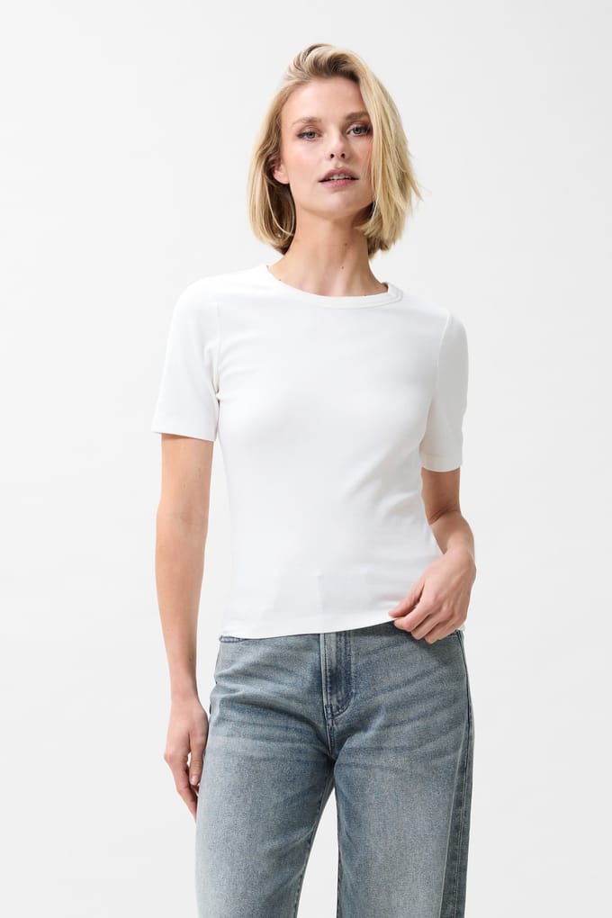 Catwalk Junkie Ribbed Tee Tops & T-shirts Dames - Shirt - Wit - Maat 42