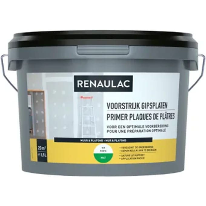 Renaulac Voorstrijk Primer - Gipsplaten Muur En Plafond - Wit - 2,5l