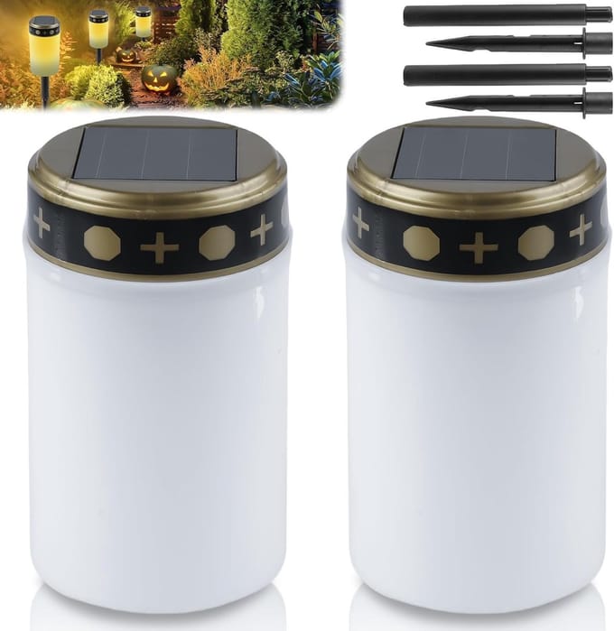 Set van 2 Waterdichte Zonne-energie Graflichten met LED, 7 x 12 cm, Grondpen en Lichtsensor voor Buitengebruik