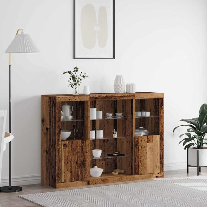 vidaXL - LED - Dressoir - Oudhout - 142,5 - x - 37 - x - 100 - cm - Bewerkt - hout