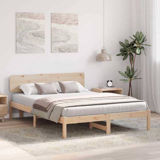 vidaXL - Bedframe - met - hoofdeinde - Naturel - 150 - x - 200 - cm - Massief - grenenhout