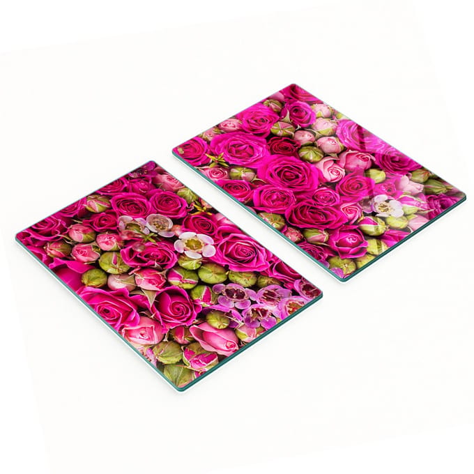 Multifunctionele decoratieve keukenplanken van gehard glas met rozenmotief, 2x40x52 cm