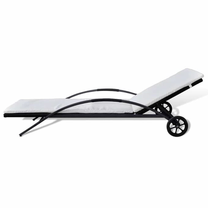 vidaXL - Ligbed - met - kussen - en - wieltjes - poly - rattan - zwart
