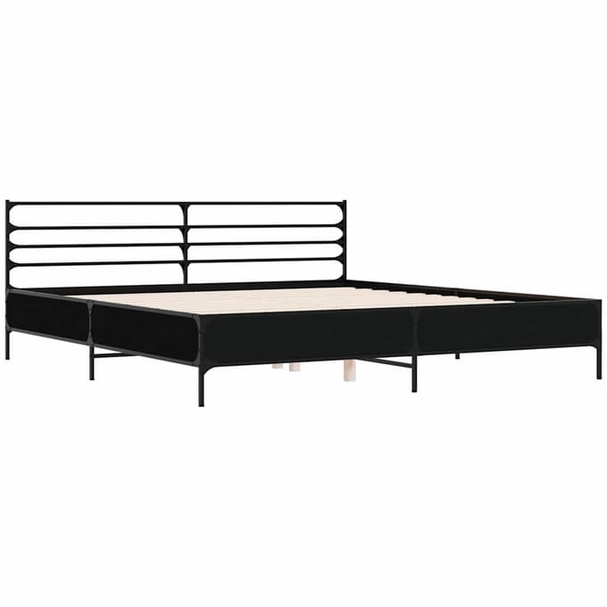 vidaXL - Bedframe - bewerkt - hout - metaal - zwart - 200x200 - cm