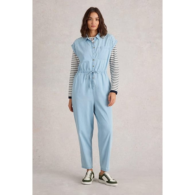 White Stuff Piper Broderie Jumpsuit Mid Denim Größe: 20 | Jumpsuits Outlet | Damen | Blau