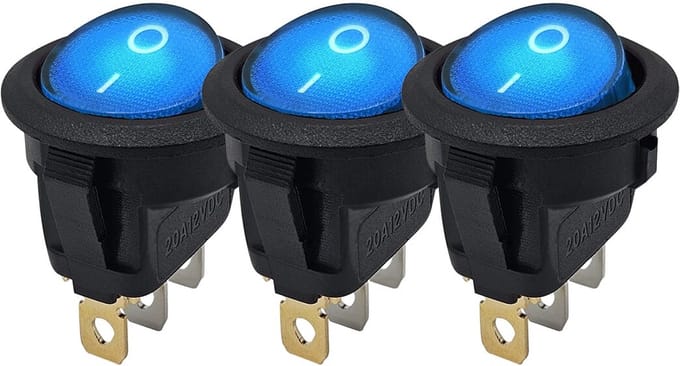 ProRide Wipschakelaar ON-OFF KCD2-12 - 3-pins - Rond - 12V/20A - Blauw - 3 stuks