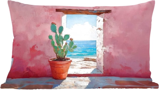 Sierkussens - Kussentjes Woonkamer - 60x40 cm - Zee - Roze - Cactus