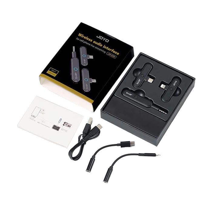 JOYO Draadloze Audio Interface Zender Ontvanger Set Twee Interface voor Mobiele Live Streaming zwart