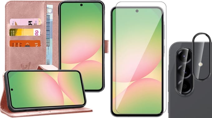 Hoesje geschikt voor Samsung Galaxy A56 / A36 - Screenprotector Glas & Camera - Portemonnee Book Case Rosegoud