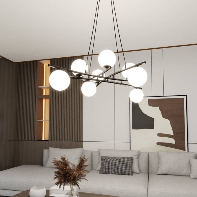 EMIBIG LIGHTING Hanglamp Glassy, opaalglas, 100 cm, 8-lamps, gekruist