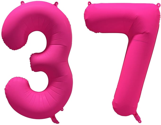 Folieballon 37 jaar - Neon Roze - 86 cm