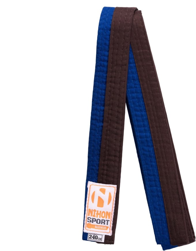Tweekleurige judo- en karateband Nihon | stevige kwaliteit | Blauw / Bruin (Maat: 260)