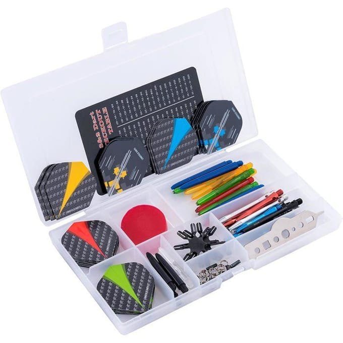 ENGELHART - Kit Accessoires Fléchettes 141 Pièces - Pointe Acier et Pointe Nylon - Ailettes, Tiges, Pointes Soft Tip, Outil et Boîte