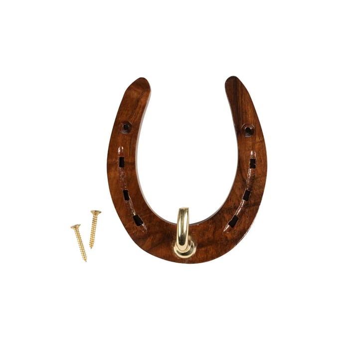 Houten en messing hoefijzerhaak HKM