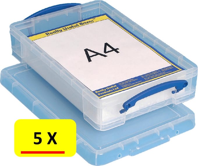 5 x Opbergbox Really Useful * 4 liter voor A4 * 40 x 26 x 9 cm
