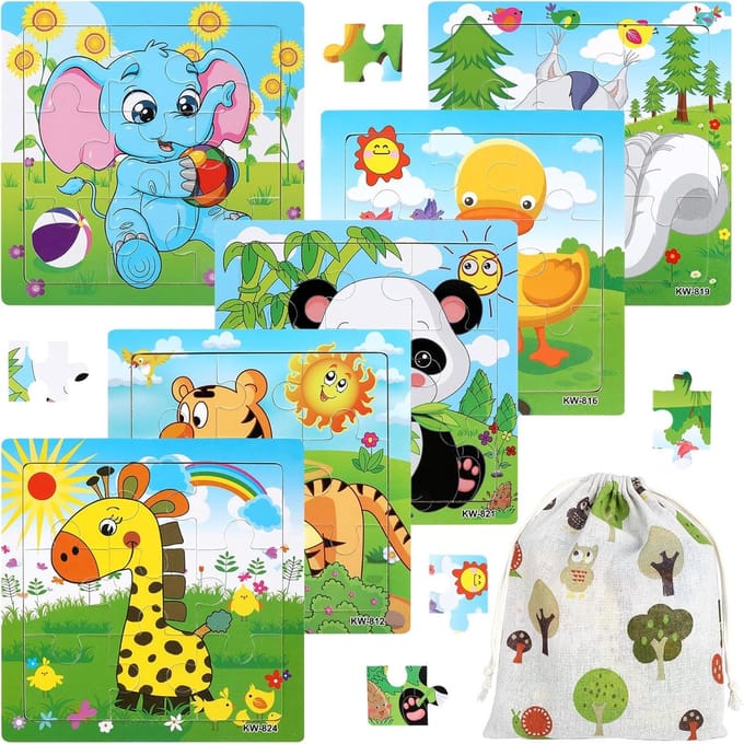 Set van 6 Houten Legpuzzels met Dieren voor Peuters en Kleuters