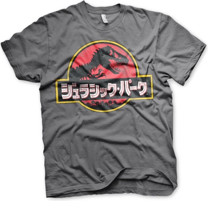 Jurassic Park T-shirt met verweerd logo, Japans, donkergrijs