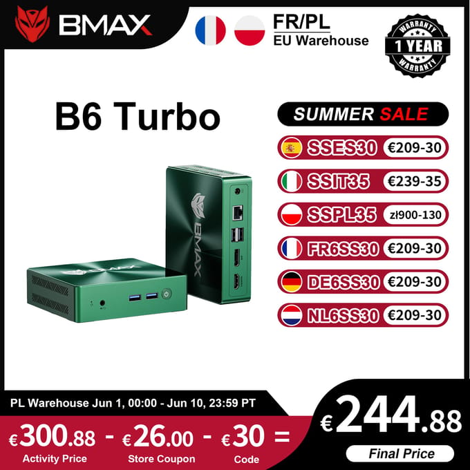 BMAX B6 Turbo Mini Pc Intel Core i5 8257U Windows 11 16GB RAM 512GB SSD HDMI USB DP Bluetooth WIFI Computer