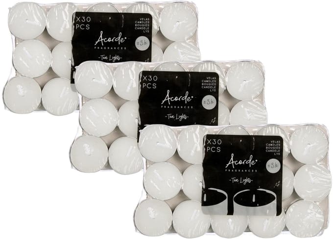 Acorde theelichtjes/waxinelichtjes - wit - 90x - 3 branduren