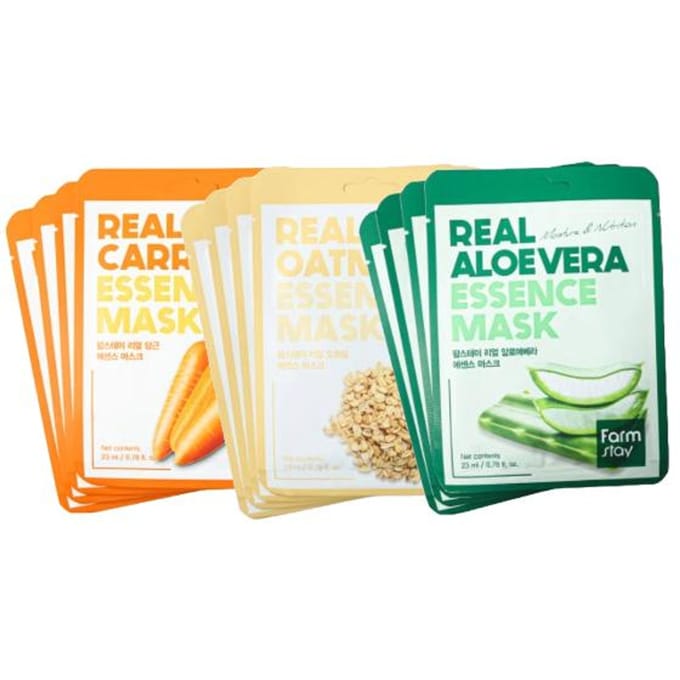 FarmStay Real Essence Mask Combo Pack Ver.2 (1BOX / 12 Sheets) 23ml / 0.78 fl.oz. per sheet (3 Options) #1box (12 sheets) beige