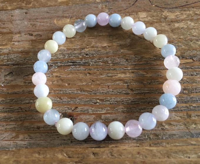 Beryl armband 6 mm edelstenen aquamarijn morganiet toermalijn