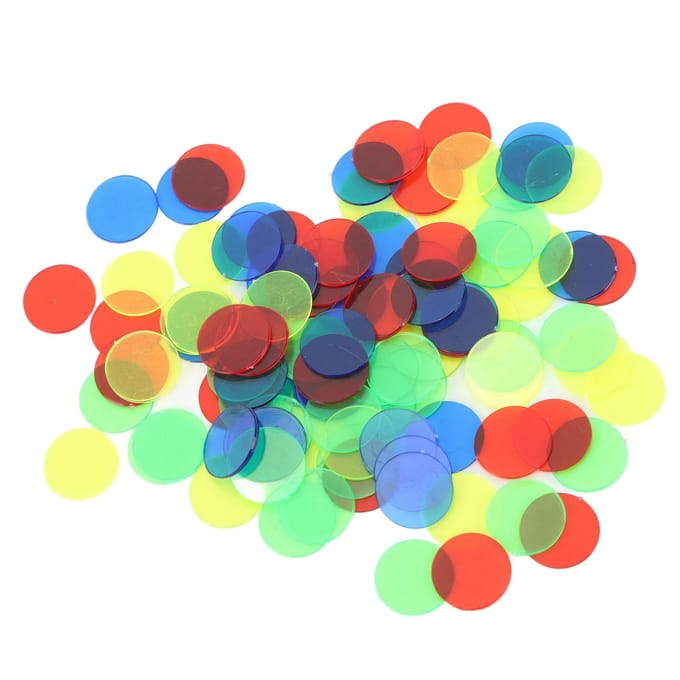 Lot de 100 jetons de jeu translucides ronds de 15 mm de diamètre, 4 couleurs, pour comptage de jeux de société red