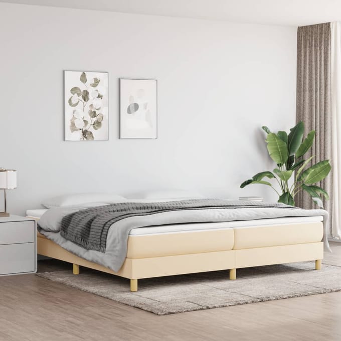 vidaXL - Boxspring - bed - stof - crèmekleurig - 200x200 - cm