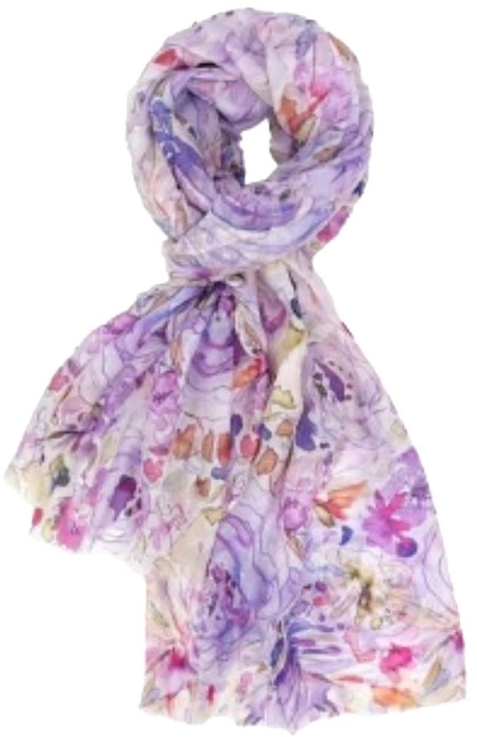 Dunne Sjaal - Print - (21255#) - Paars/Ecru