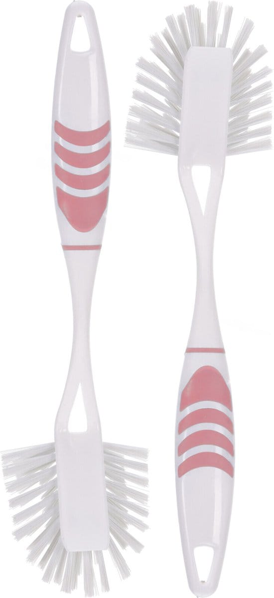 Afwasborstel met ophang lus - 2x stuks - roze - 29 cm